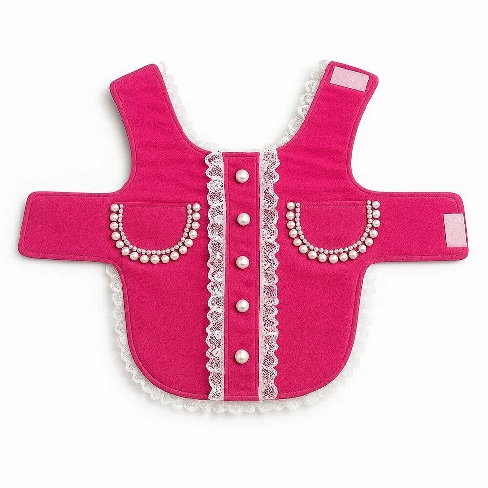 Luxury Pink Pearl-Lace Dog Vest – Adjustable Velcro Designer Coat Size Small NWT